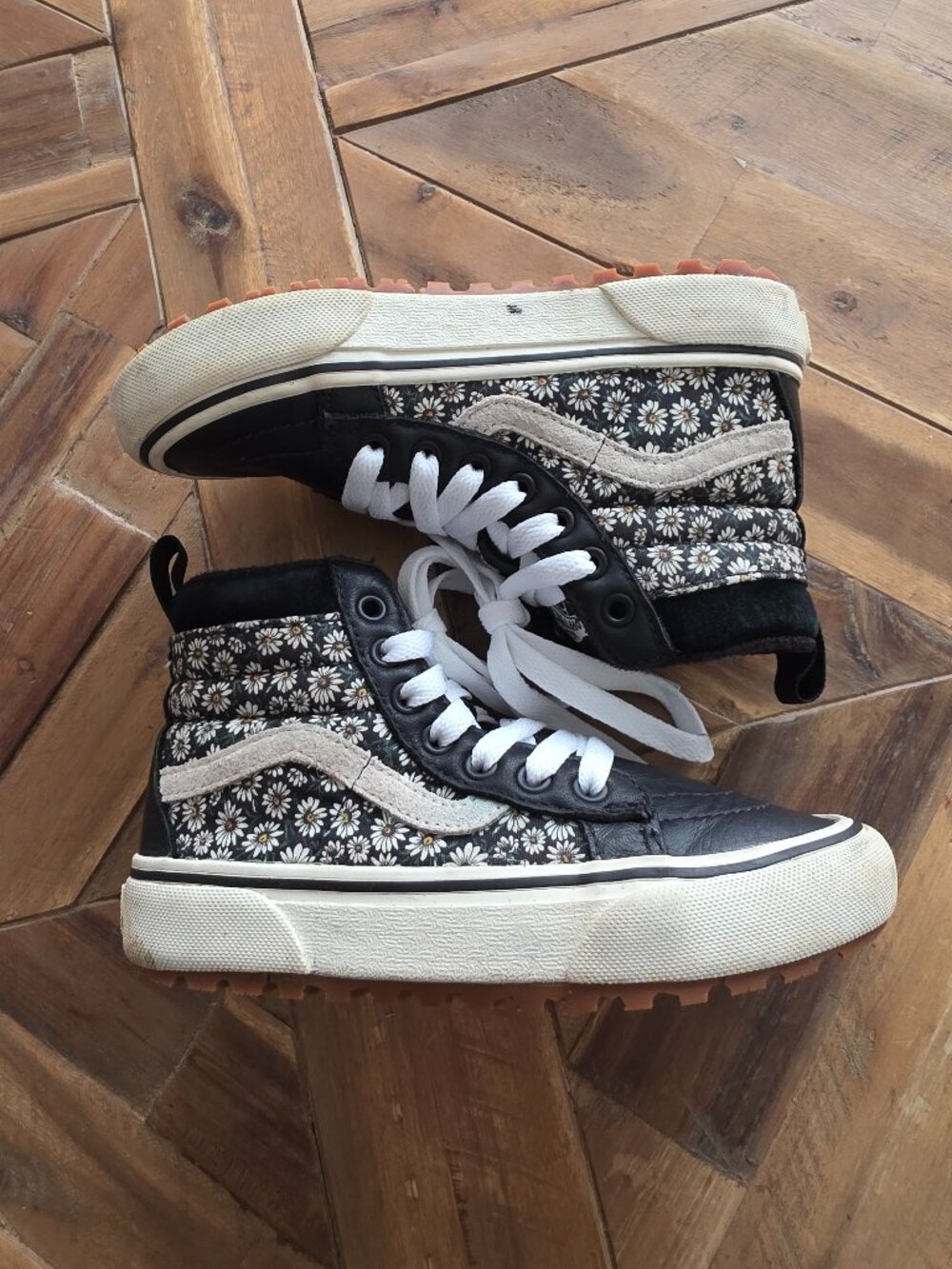 Black Floral Sk8 Hi Vans, Kids 13